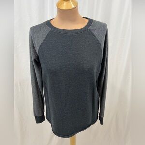 AEO Gray Knit Pullover Velvet Raglan Sleeve Sweatshirt Top Crewneck